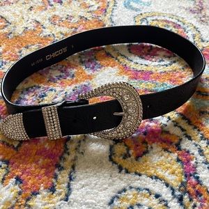 Chico’s black belt with rhinestone buckle
